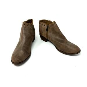 Minnetonka Size 8.5 Boot Brown Leather Bootie Side Zip Lace Accent Autumn Fall‎
